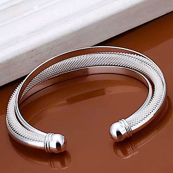 Sterling Silver Mesh Bangle Cuff Bracelet - Picture 8 of 12